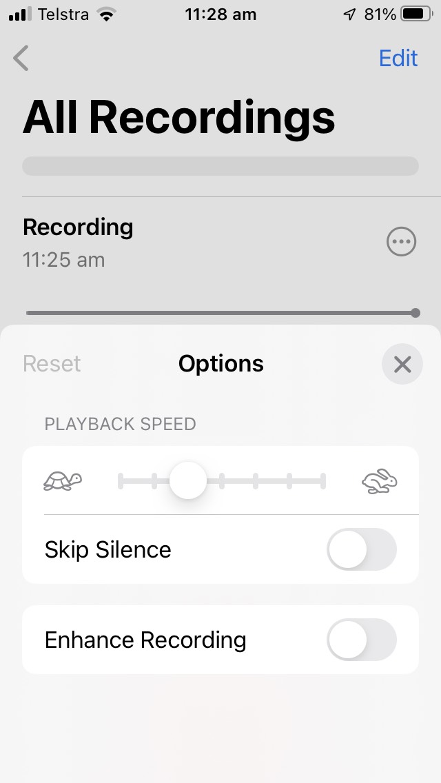 Playback speed on an audio recording on iPhone