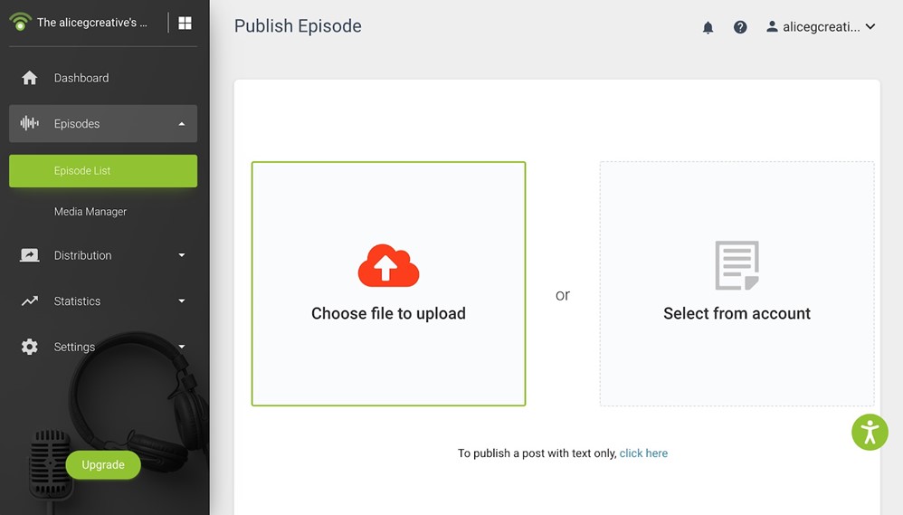 Choosing files to upload for a Podcast episode on Podbean