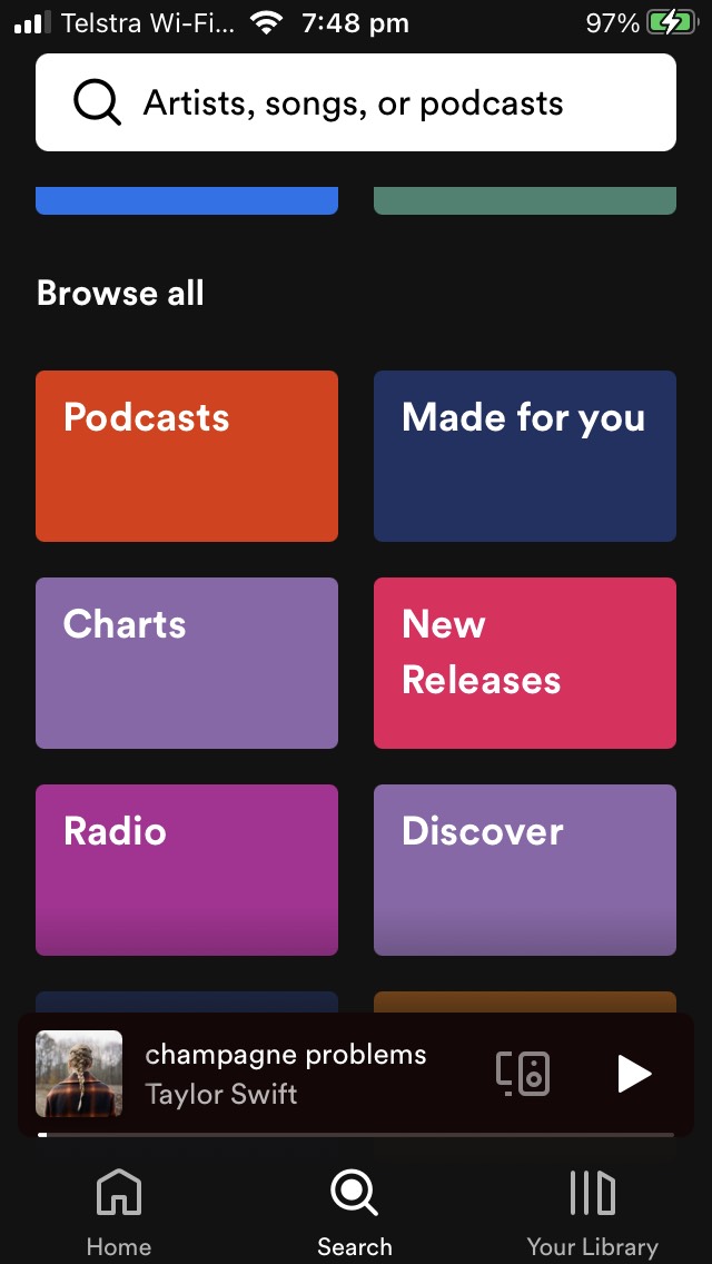Spotify app search page 