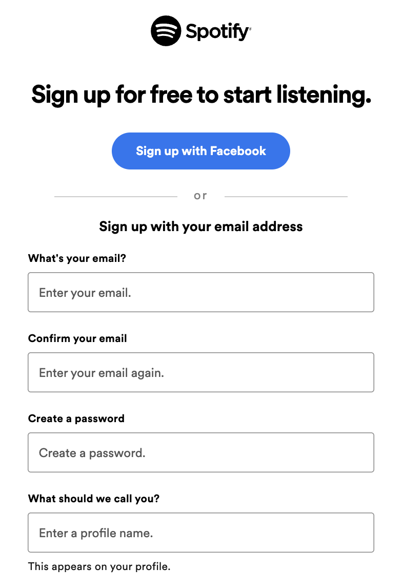 Spotify sign up prompt