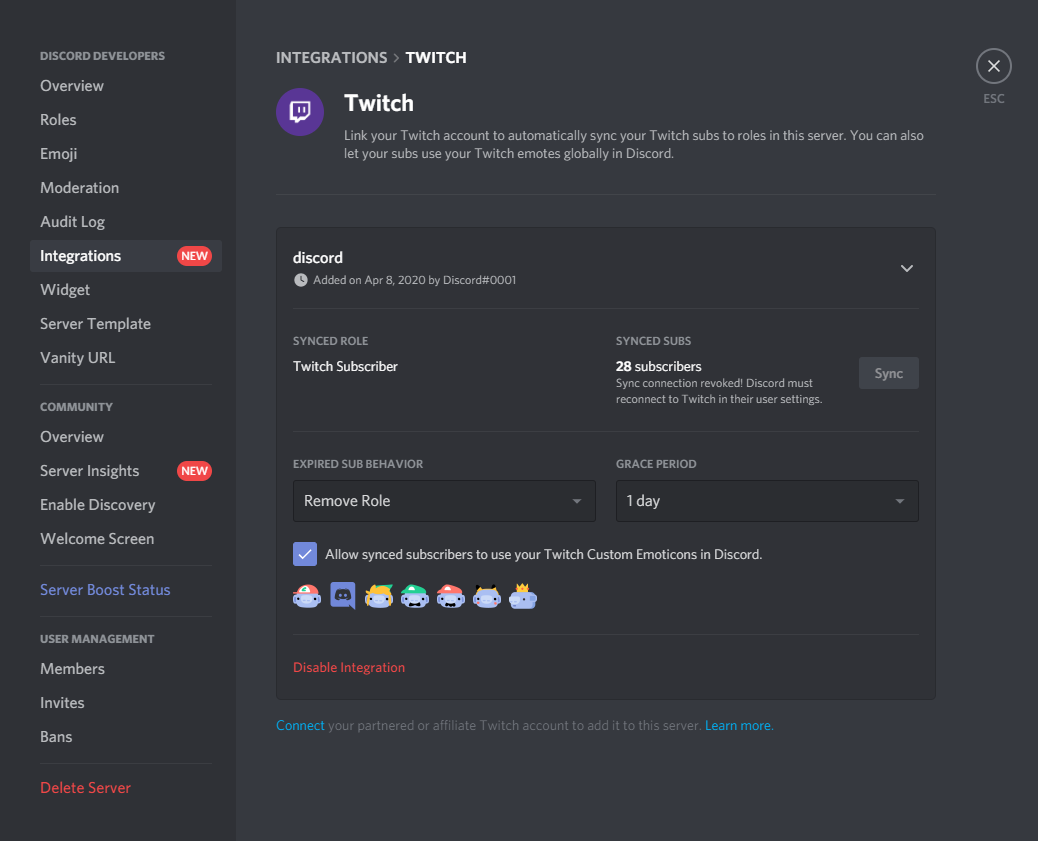 Integrating Twitch to Discord for streaming.