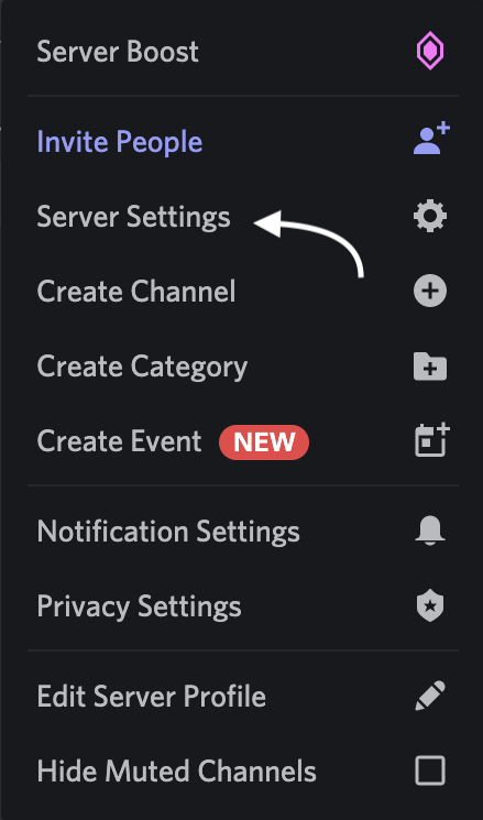 Server Settings button on Discord.