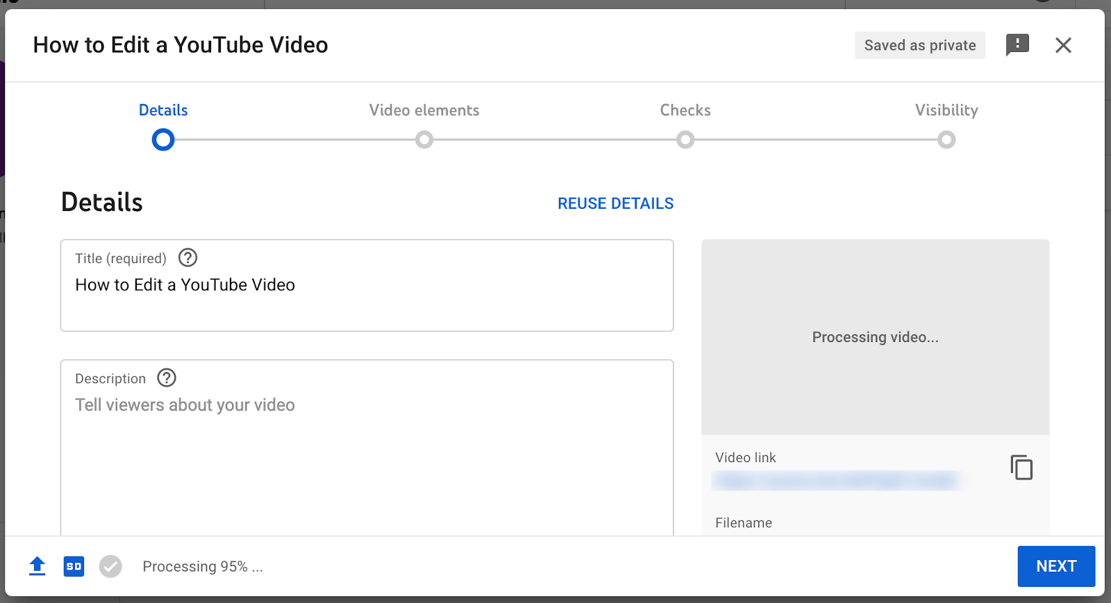 Adding details to a YouTube video.