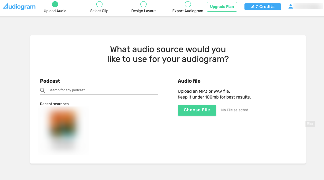 Uploading audio to create an audiogram.
