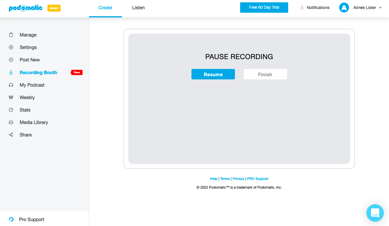 Option to pause a recording in Podomatic's recording booth