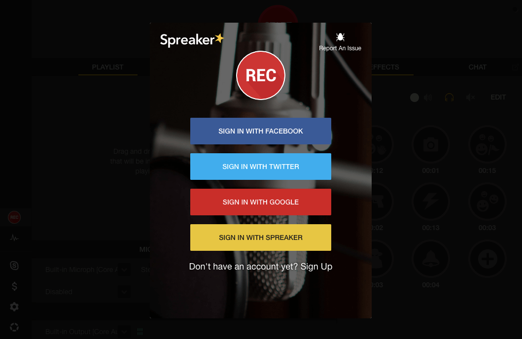 Signing into a spreaker account