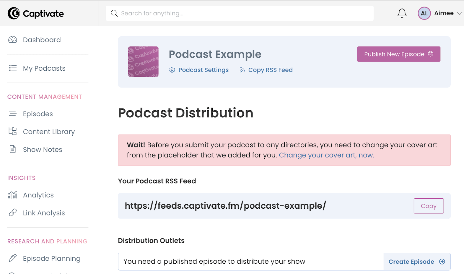 Podcast distribution settings on Captivate.fm