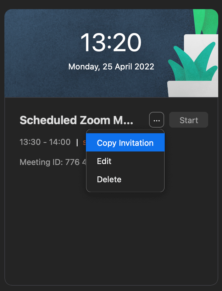 Copying a Zoom Invitation