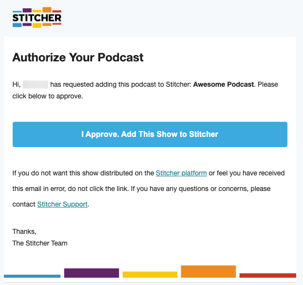 Authorizing a podcast on Stitcher