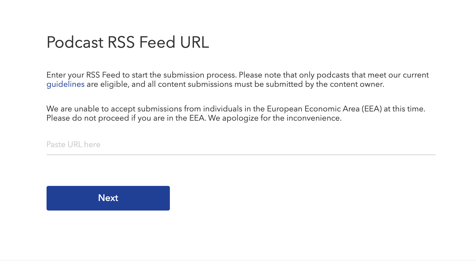 Submitting a podcast to Pandora with a RSS Feed URL