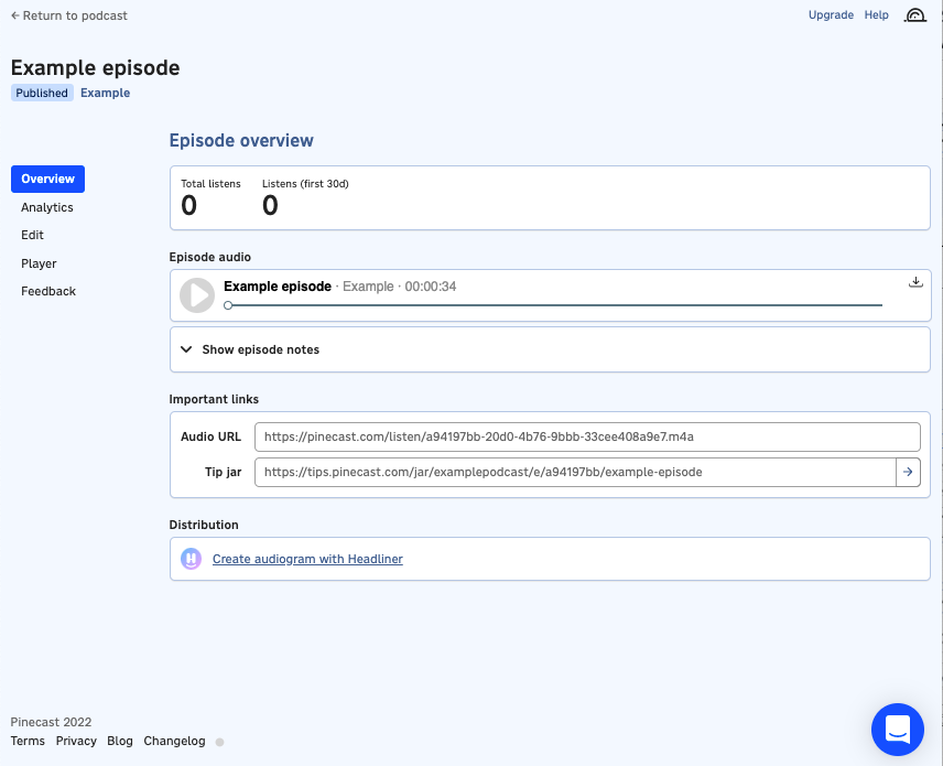 Episode overview on Pinecast Hosting platform