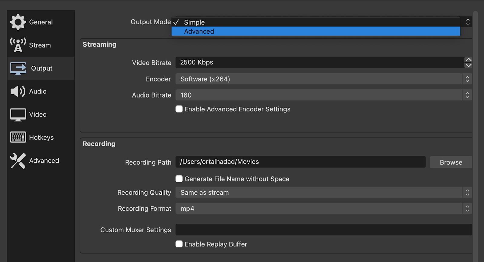 OBS output settings for recording multiple tracks