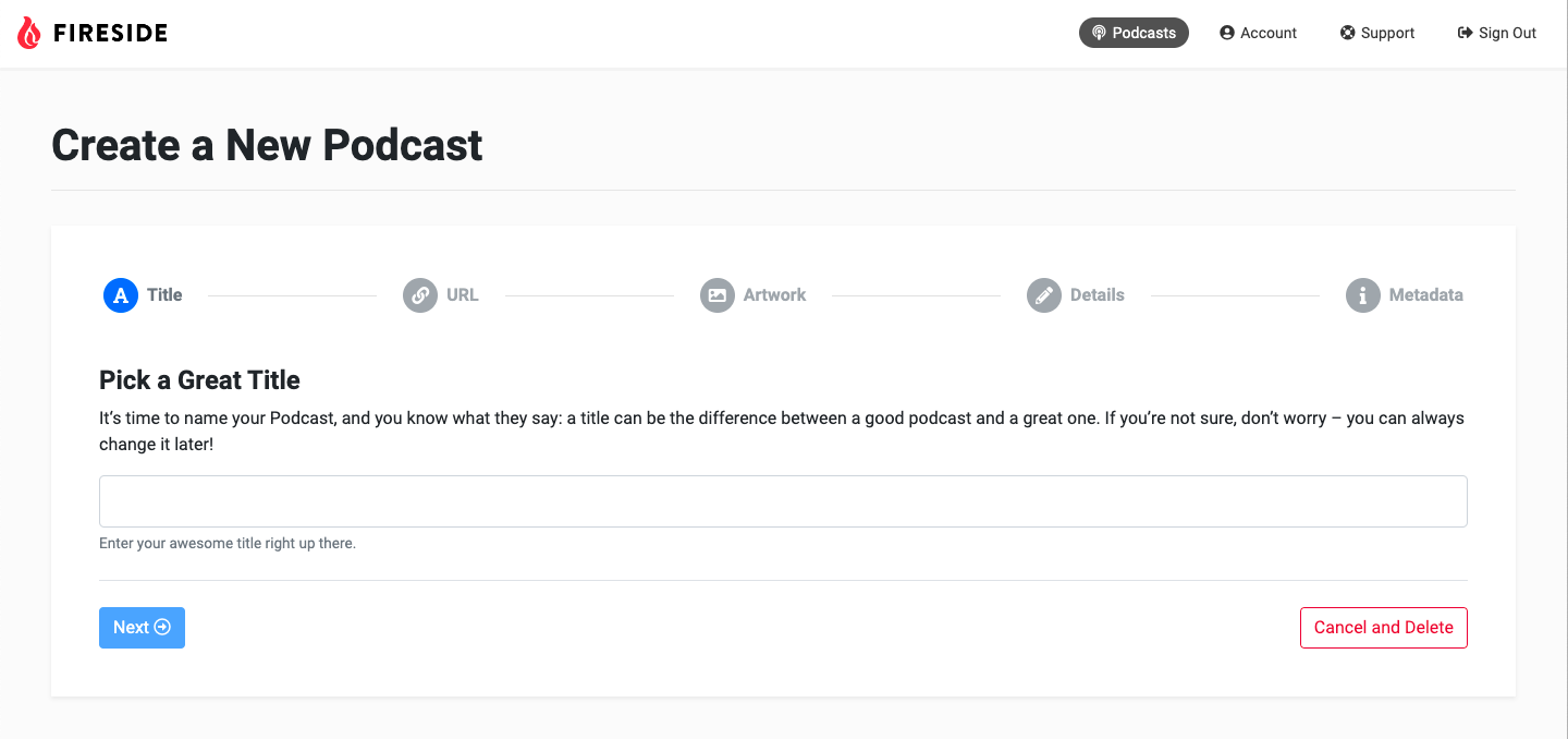 Adding a podcast title on Fireside.fm