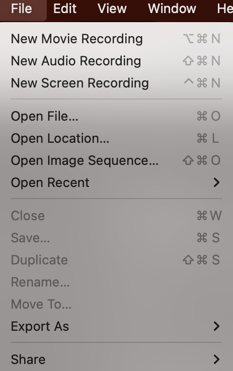 QuickTime recording menu